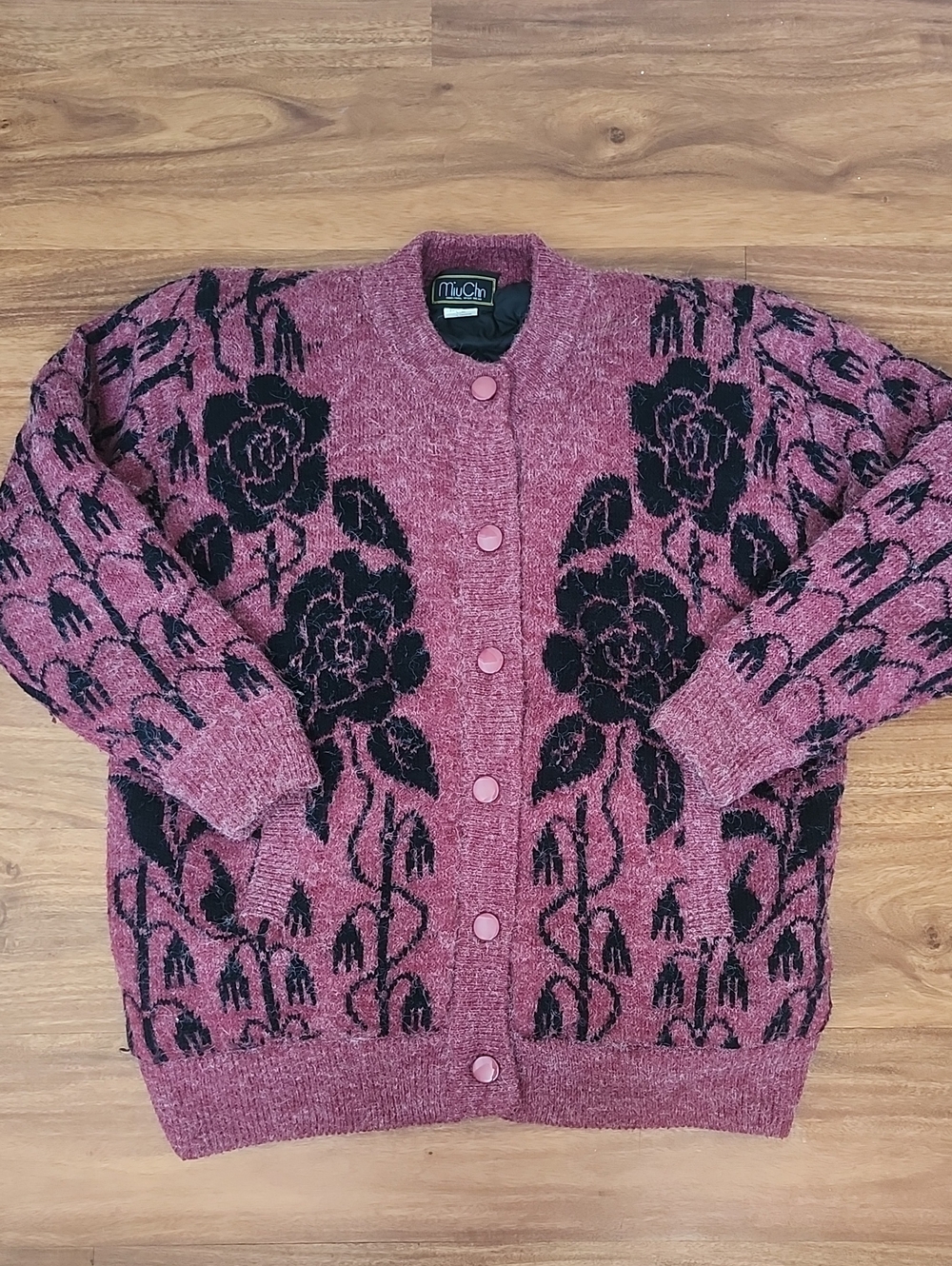 Women's Pink Rose Jacquard Button-Front Cardigan Size Medium